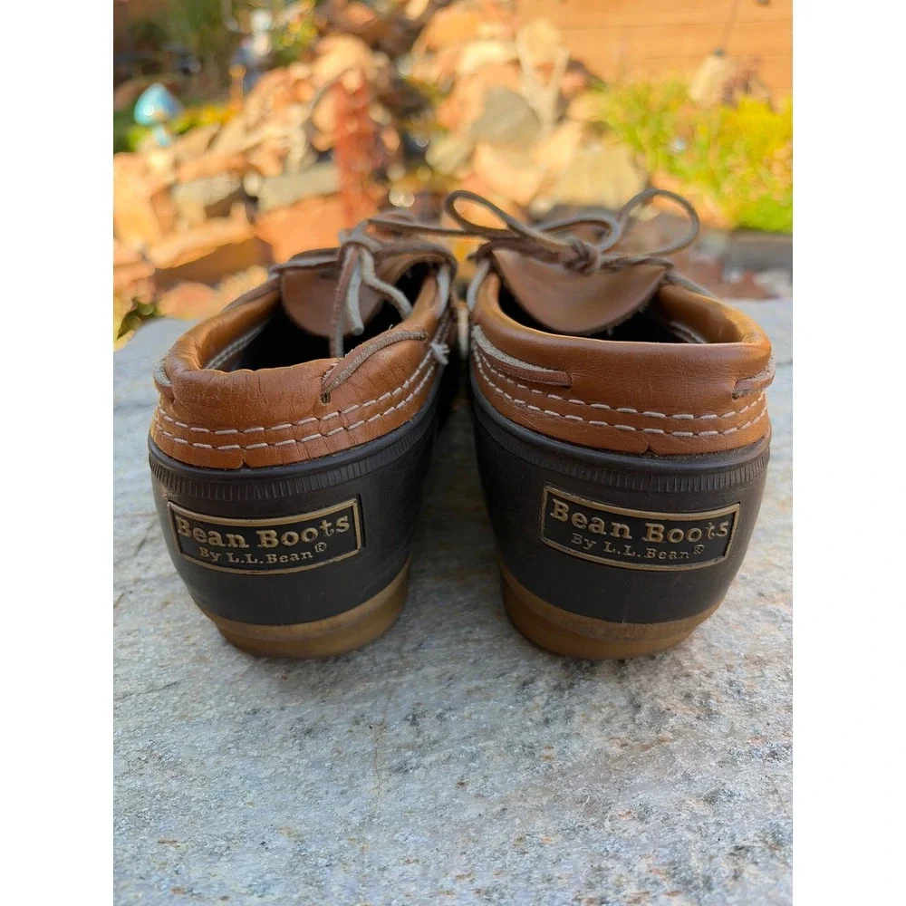 LL Bean Boots Mens 11 Rubber Moc Brown Navy Waterproof Rain Shoes Maine Made